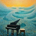 Charismatic Piano A Neo-mosaic Painting Of Ocean Waves