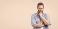 charismatic stylish man with stubble isolated on grey background. mature stylish man