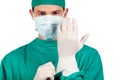 Charismatic surgeon wearing surgical gloves Royalty Free Stock Photo