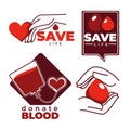 Charity blood donation isolated icon hourglass and heart vector medical aid and emergency transfusion