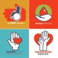 Charity, blood or donation or medical and volunteering support or care design