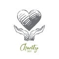 Charity, care, help, heart, hand concept. Hand drawn isolated vector.