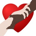 Charity Concept. Giving Love. Holding Hands Showing Unity. Multinational equality. Team, partner, alliance concept. Vector.