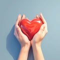 Charity Day symbol female hands hold a red heart tenderly