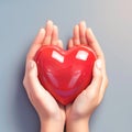 Charity Day symbol female hands hold a red heart tenderly