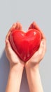 Charity Day symbol female hands hold a red heart tenderly