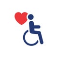 Charity and Donate Concept. Handicap Patient in Wheelchair Silhouette Icon. Volunteer Care for Disabled Pictogram