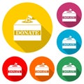 Charity, donation concept, Donate money in box icon or logo, color set with long shadow