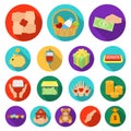 Charity and donation flat icons in set collection for design. Material aid vector symbol stock web illustration.