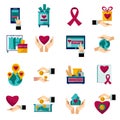 Charity donation flat icons set Royalty Free Stock Photo