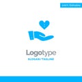 Charity, Donation, Giving, Hand, Love Blue Solid Logo Template. Place for Tagline