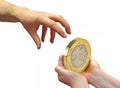 Charity donation hand gold coin money cash pound donations aid