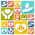 Charity and donation icons flat