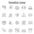 Charity & Donation icons set in thin line style