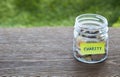 Charity donation money glass jar Royalty Free Stock Photo