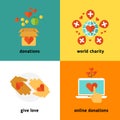 Charity and donation, social help services, volunteer work, non profit organization flat vector concepts Royalty Free Stock Photo