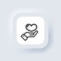 Charity and donation symbol. Vector, icon. Hand holding heart. Heart health care symbol line icon. Hand Giving Love Symbol.