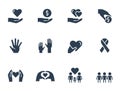 Charity, donation and volunteering icons in glyph style