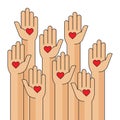 Charity event, hands raised, heart in the palm of your hand