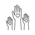 Charity event, hands raised, heart in the palm of your hand Royalty Free Stock Photo