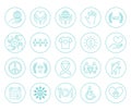 Charity flat line icons set. Donation, nonprofit organization, NGO, giving help vector illustrations. Outline signs in