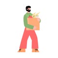 Charity and food donation - man carrying box, flat vector illustration isolated. Royalty Free Stock Photo