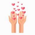 Charity hands and hearts blood donation vector template icon