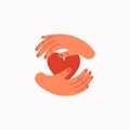 Charity icon. Empathy and Compassion icon - hands holding a heart.