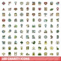 100 charity icons set, color line style Royalty Free Stock Photo