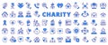 Charity icons set in line design blue. Donation, Volunteer, Helping, Care, Giving, love, Support, Philanthropy