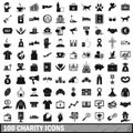 100 charity icons set, simple style