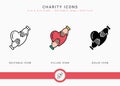 Charity icons set vector illustration with solid icon line style. Donation love support concept. Royalty Free Stock Photo