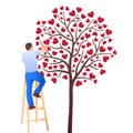 Charity illustration with man who takes care about heart tree