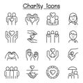 Charity, Kindness, Friendship, care icon set in thin line style