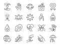 Charity line icon set. Included icons as kind, care, help, share, good, support and more. Royalty Free Stock Photo