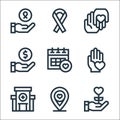 Charity line icons. linear set. quality vector line set such as charity, donation, hospital, charity, calendar, donation, ribbon