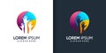 Charity logo with modern gradient drop style and business card design template, hand, peace, unity, insurance, Premium Vector Royalty Free Stock Photo