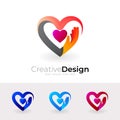 Charity love logo with hand design illustration, heart icons Royalty Free Stock Photo