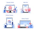 Charity online service or platform set. People or volunteer donate