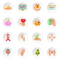 Charity organization icons set, cartoon style