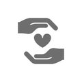 Charity, organs donation, heart protection grey icon.