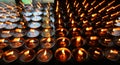 Charity. Praying candles in a monastery in Bhutan. Royalty Free Stock Photo