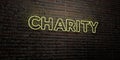 CHARITY -Realistic Neon Sign on Brick Wall background - 3D rendered royalty free stock image Royalty Free Stock Photo