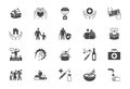 Charity, social worker glyph icons. Vector illustration included icon as donate food, humanitarian aid, pantry, homeless