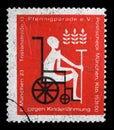 Charity stamp printed in Germany shows Man in wheelchairs