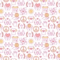 Charity vector seamless pattern with flat line icons. Donation, nonprofit organization, NGO, giving help illustrations