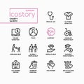 Charity and volunteering - line design style icons set Royalty Free Stock Photo