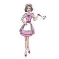 Charlady, Handmaid with duster in pink dress