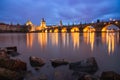 Charles Bridge crossing the Vltava River at night, Prague, Czech Republic Royalty Free Stock Photo