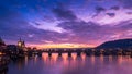 Charles Bridge at dramatic sunset. Prague Czech Republic Royalty Free Stock Photo